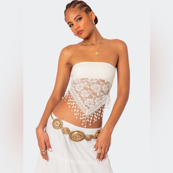 Edikted India Sheer Lace Strapless Top – Cream – Size Small – NWT - Picture 1 of 11